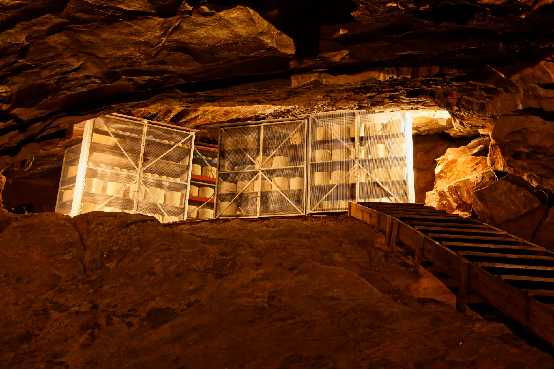 Cave-aged Cheddar maturing in Gough’s Cave, Cheddar. Credit: Franz Marc Frei, Getty