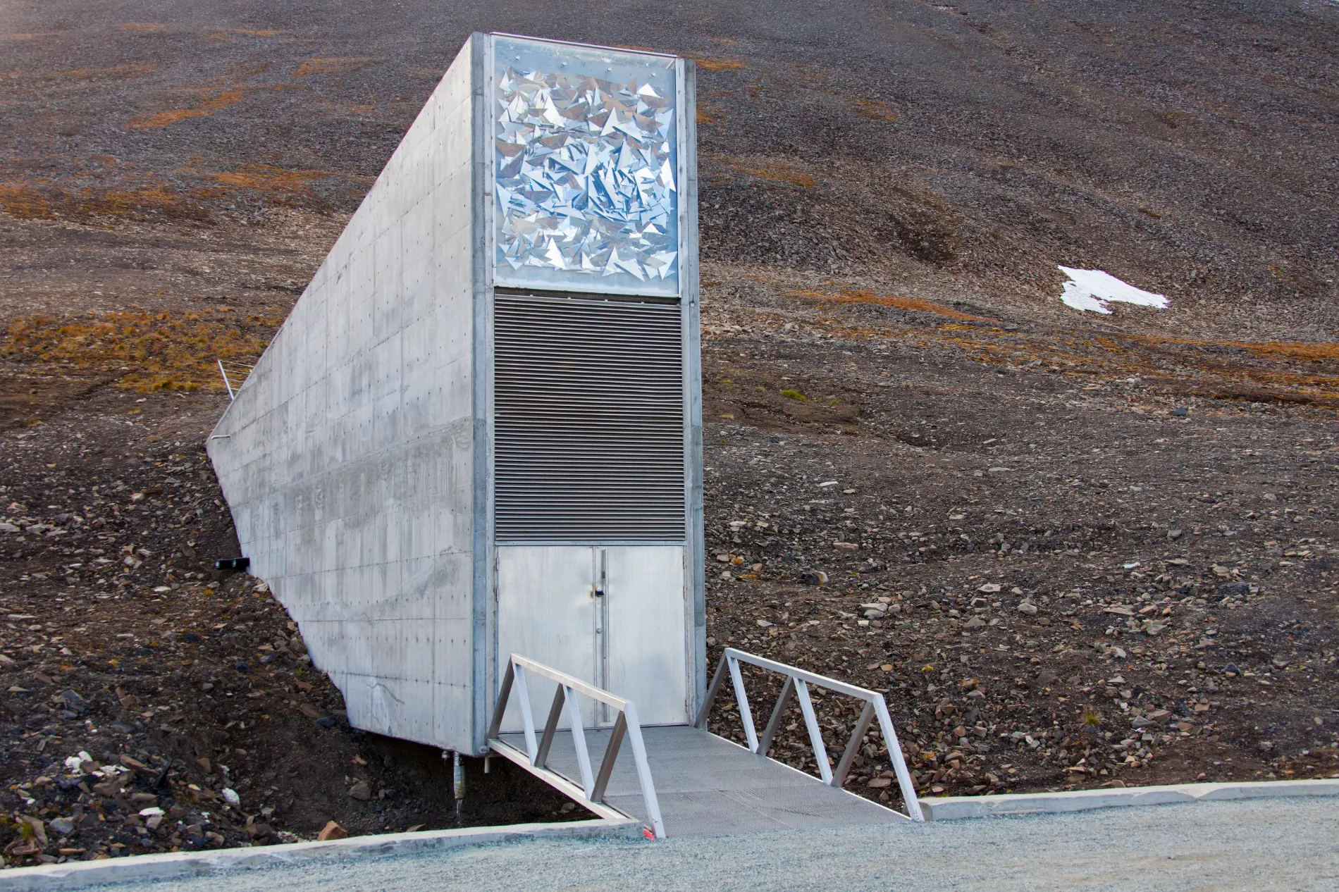 Entrance to the Svalbard Global Seed Vault, largest seed bank in the world near Longyearbyen on the Norwegian island of Spitsbergen.